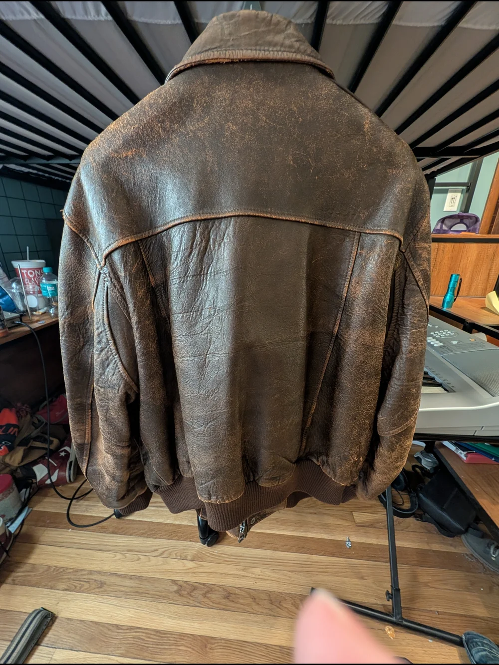 Peter England Brown Leather Bomber Jacket